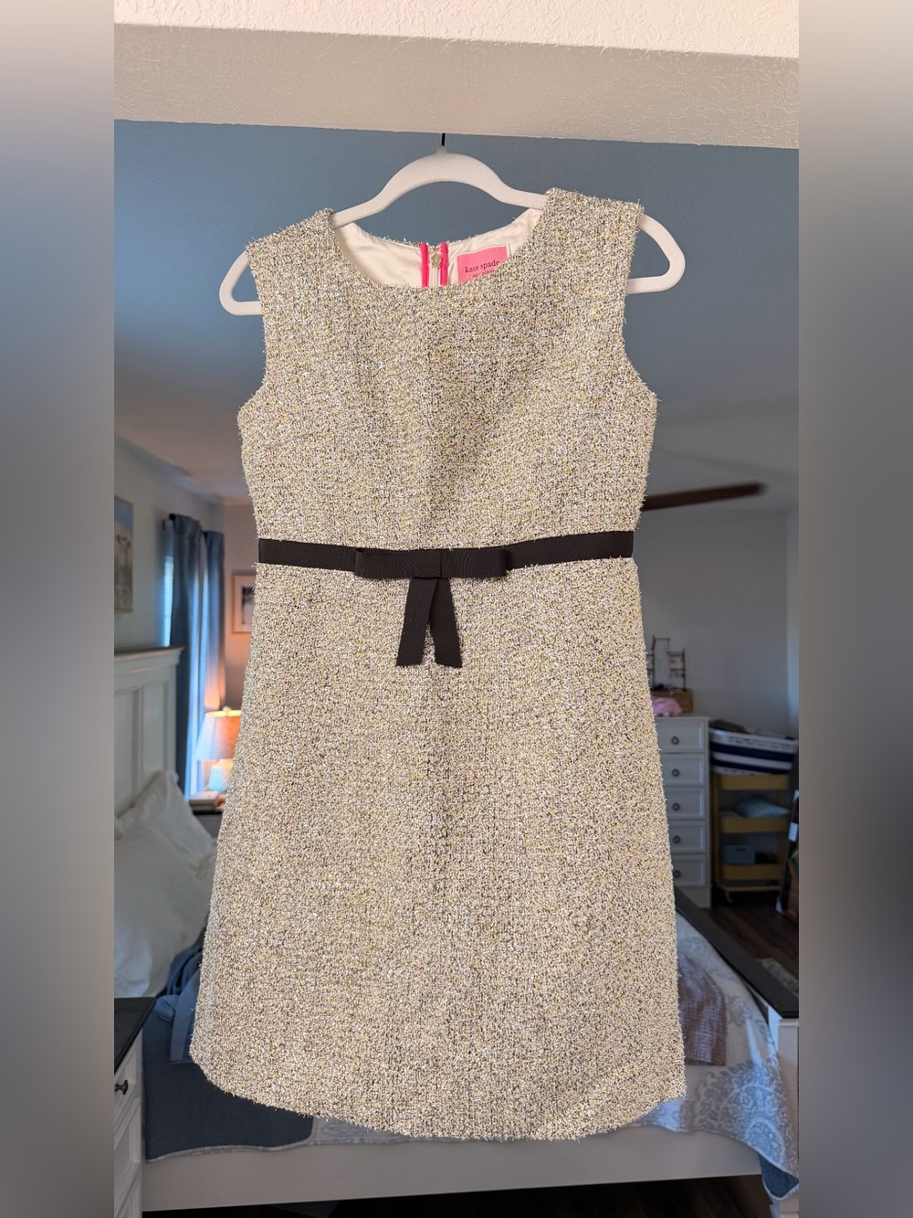 Kate Spade Mini Tweed Dress with Black Waist Tie